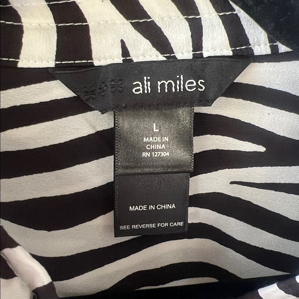 Ali Miles Sz L Zebra Print Long Line Tunic Top Black White - Picture 4 of 9